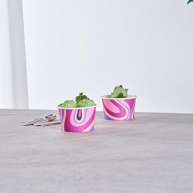 Coppetta 8 Ounce Dessert Cups, 50 Greaseproof Ice Cream Cups - Lids Sold Separately, For Hot And Cold Foods, Midnight Groove Paper Yogurt Bowls, Disposable, Sturdy - Restaurantware