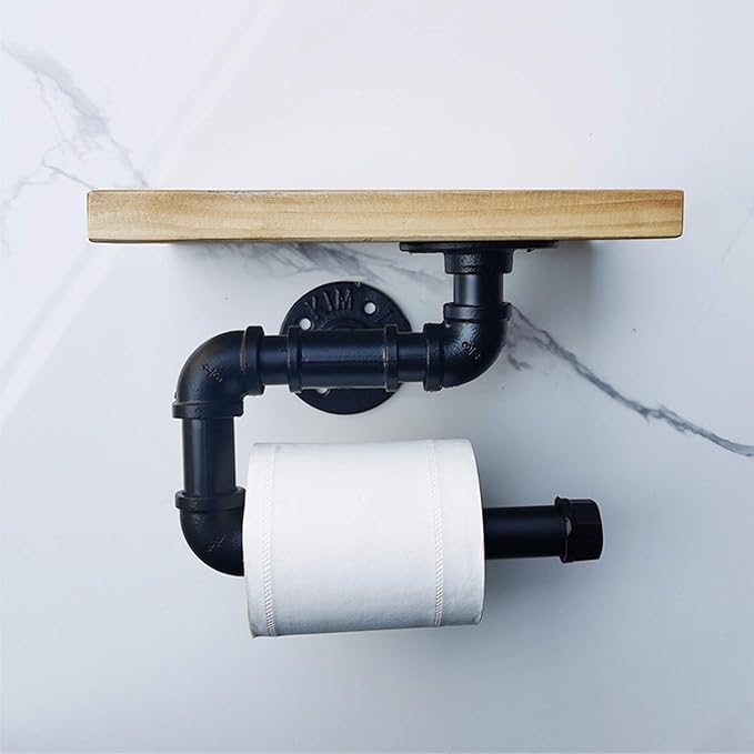 Black Kitchen Roll Holder Wall Mounted, Metal Paper Towel Holder for The Kitchen Wall Water Pipe Shelves Creative Industrial Storage Rack (Size : 25×15cm)