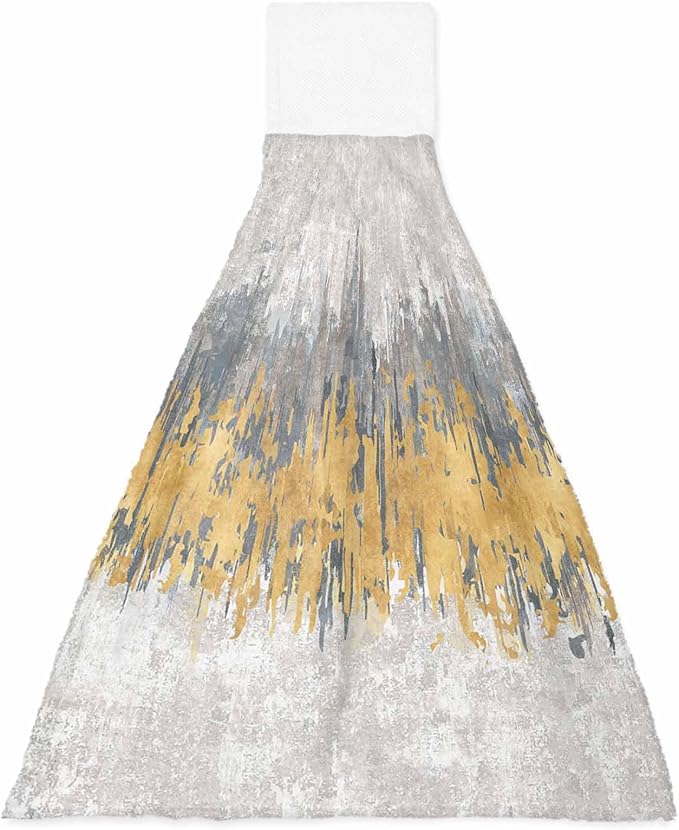 Alandar Home Kitchen Tie Towel Set of 1, Abstract Yellow Grey Graffiti Absorbent Soft Hand Towels for Bathroom Hanging Towels, Modern Minimalist Art Fast Drying Cleaning Cloth with Loop