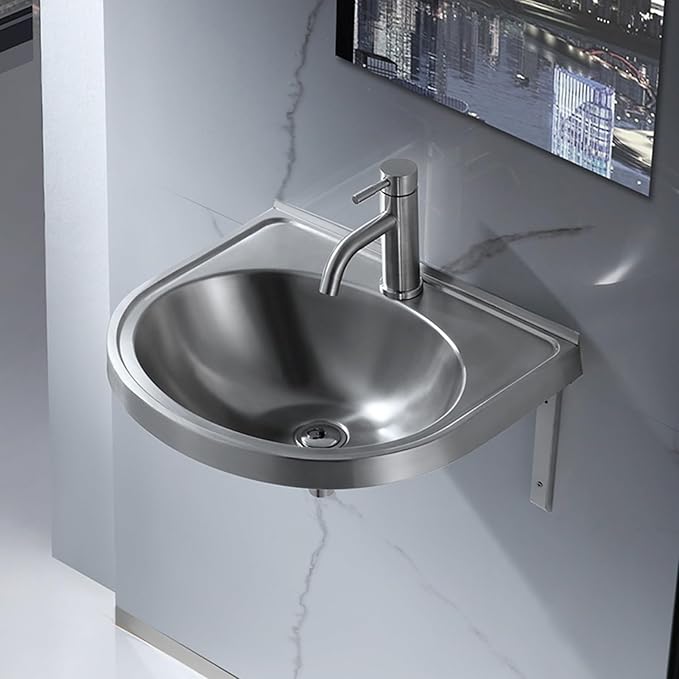 Wall Mounted Commercial Restaurant Sink, Stainless Steel Hand Basin with Faucet and Drain, Single Bowl Kitchen Sinks, for Commercial Restaurant Home Kitchen Workshop,Single cold water faucet-1