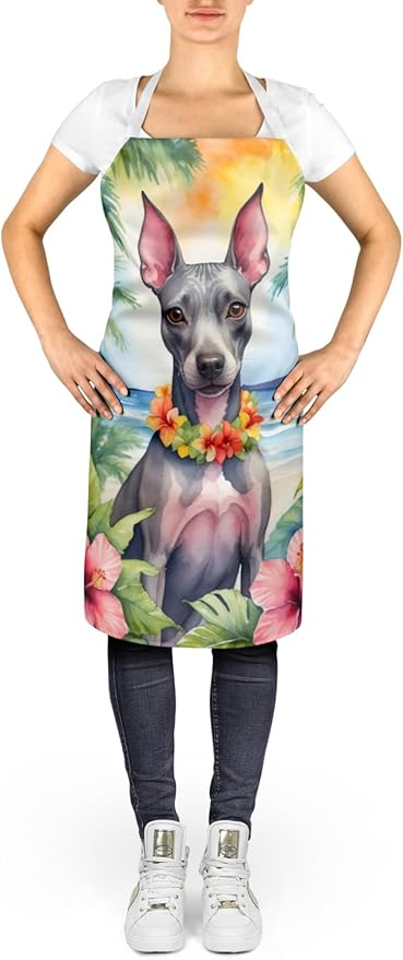 Caroline's Treasures American Hairless Terrier Luau Apron Cooking Kitchen Server Baking Crafts Gardening for Adult Women Men, Unisex, Large, Multicolor