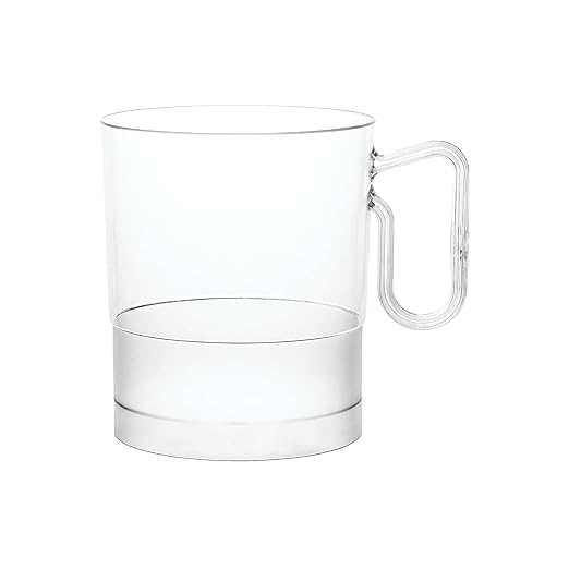 Party Essentials Bistro Hard Plastic Coffee Cup/Tea Mug w/Handle, 40 Count, 8-Ounce, Clear