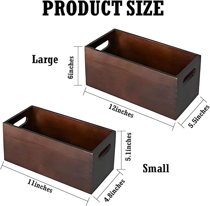 2 Pcs Wooden Nesting Crates with Handle, Rustic Decorative Stackable Cube Wooden Storage Boxes, Farmhouse Brown Natural Solid Wood Crate Box 2 Size for Party Home Table Decoration Display