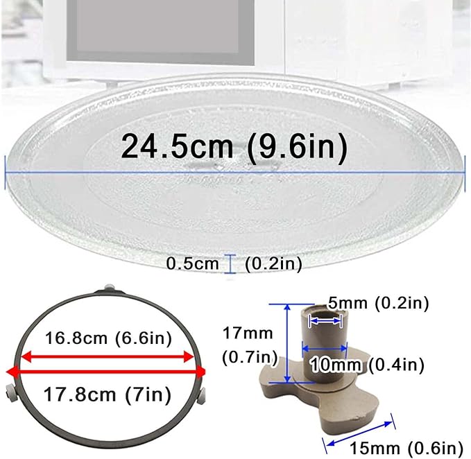 LIGUOYI Round Microwave Glass Turntable Plate with 3 Fixtures, Scratch-Resistants Microwave Glass Plate, 24.5cm 27cm 31.5cm Replacement Microwave Glass Tray, 360° Microwave Turntable Ring