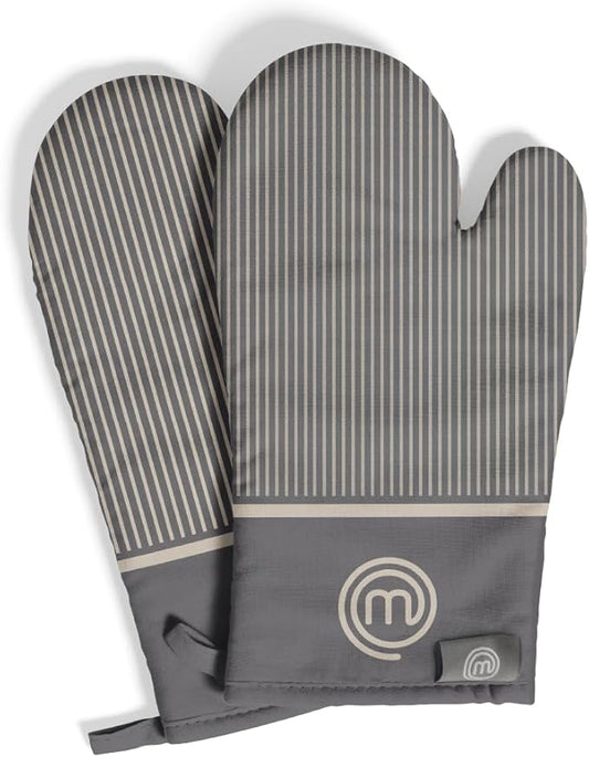 MasterChef Oven Mitts Heat Resistant, Set of 2 Baking Gloves, Machine Washable Cotton Kitchen Mittens for Stove Cooking & BBQ Grilling, Hot Proof Pot Holders, One Size Fits All, Earth Grey
