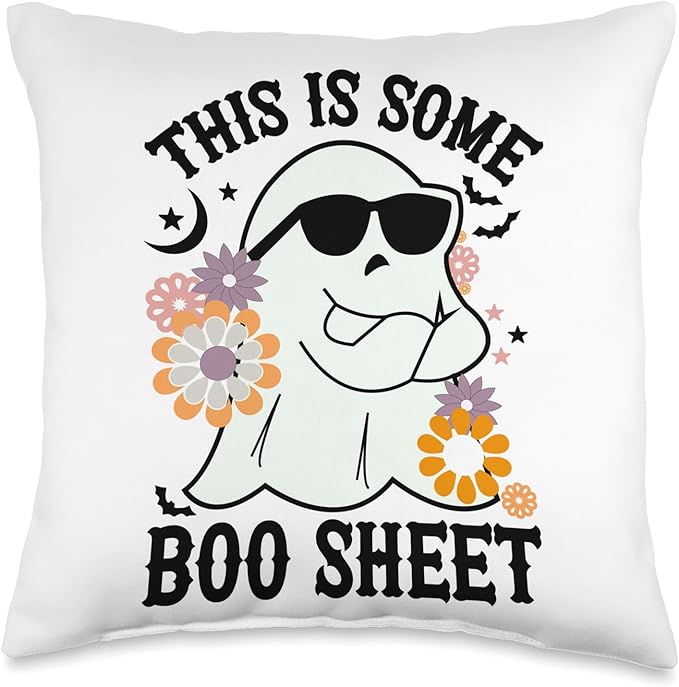 This is my boo sheet Spooky ghost Halloween This Is Some Boo Sheet Halloween Funny Scary Ghost Throw Pillow, 16x16, Multicolor