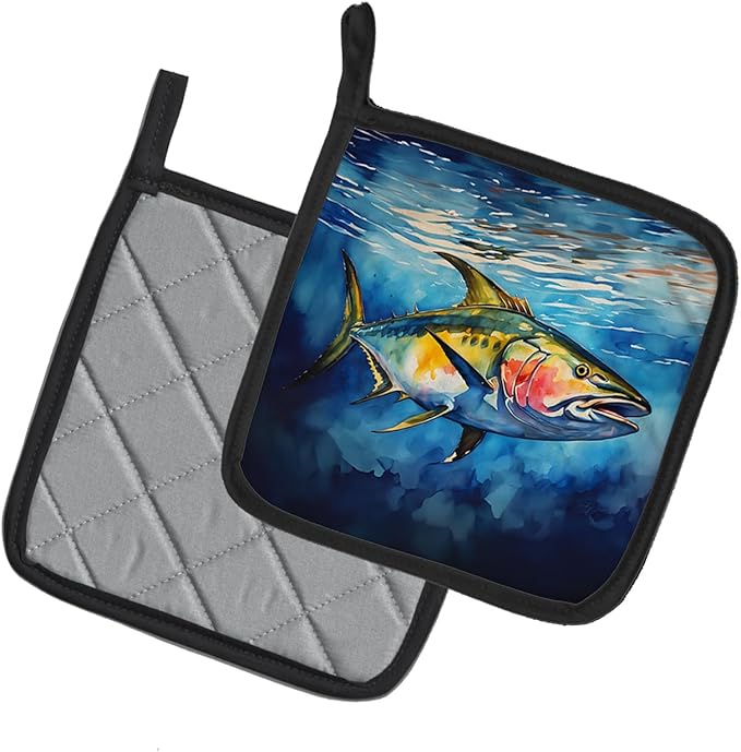 Caroline's Treasures Yellowfin Tuna Pair of Pot Holders Kitchen Heat Resistant Pot Holders Sets Oven Hot Pads for Cooking Baking BBQ, 7 1/2 x 7 1/2
