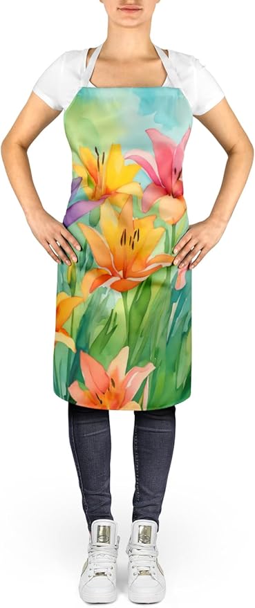Caroline's Treasures Lilies in Watercolor Apron Cooking Kitchen Server Baking Crafts Gardening for Adult Women Men, Unisex, Large, Multicolor