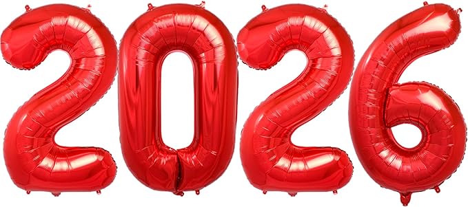 40 Inch 2026 Pack of 4 Red Big Helium Foil Balloon Numbers Large Mylar Number for Christmas New Year's Eve Party Graduation Birthday