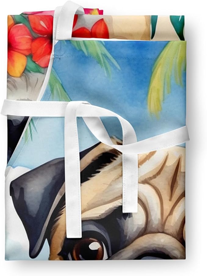 Caroline's Treasures Pug Luau Apron Cooking Kitchen Server Baking Crafts Gardening for Adult Women Men, Unisex, Large, Multicolor