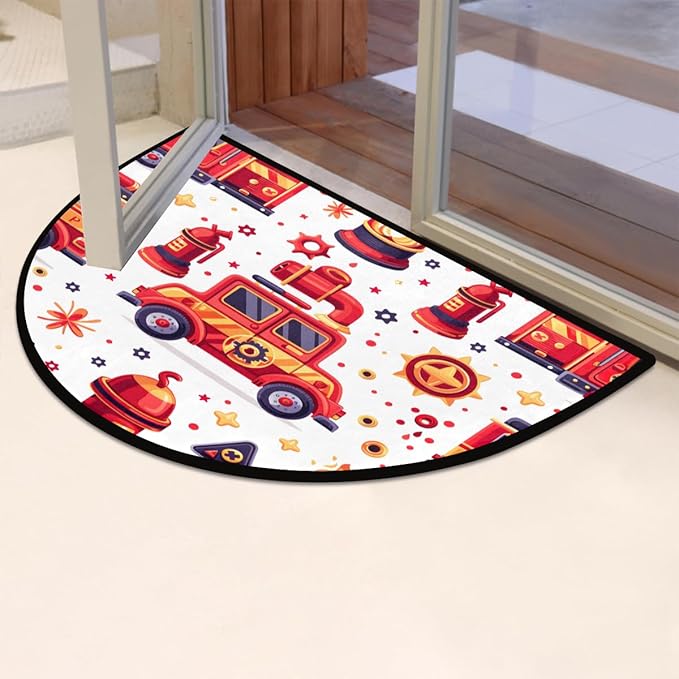 Fire Truck Paint Half-Round Door Mat | Indoor Entrance Half-Moon Rug | Low-Pile | Area Rug, Non-Slip, Absorbent Semi-Circle Welcome Mats for Kitchen, Patio, and Home Decor | 36x24 Inches