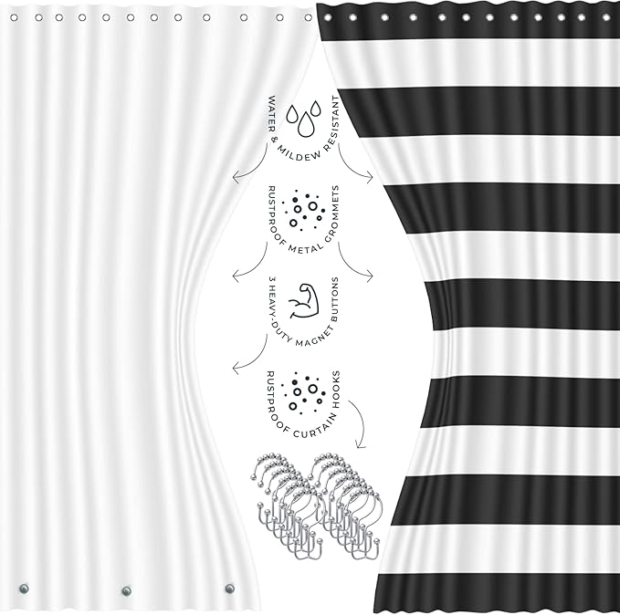 Clara Clark Bathroom Accessories Set - Black Shower Curtain Set with Bathroom Trash Can, 23PC Bathroom Set, Bathroom Sets with Shower Curtain and Red Rugs