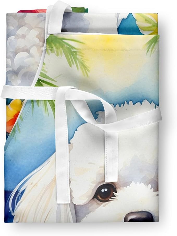 Caroline's Treasures Bichon Frise Luau Apron Cooking Kitchen Server Baking Crafts Gardening for Adult Women Men, Unisex, Large, Multicolor