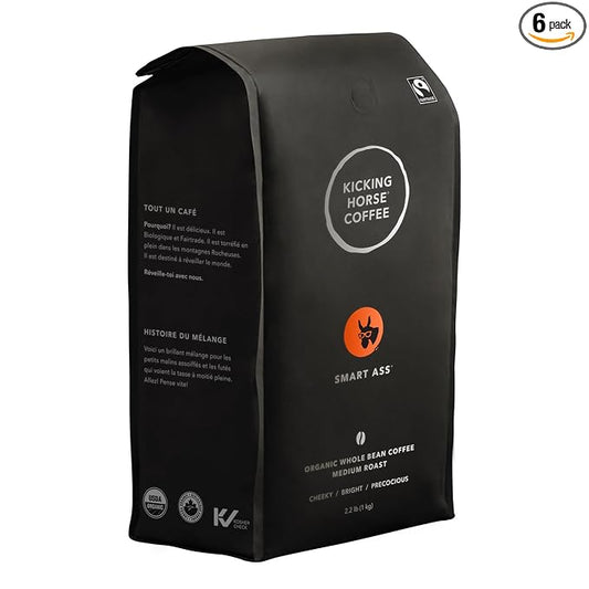 Kicking Horse Coffee Smart Ass, Medium Roast, Whole Bean, 1 Kg (Pack of 6) - Certified Organic, Fairtrade, Kosher