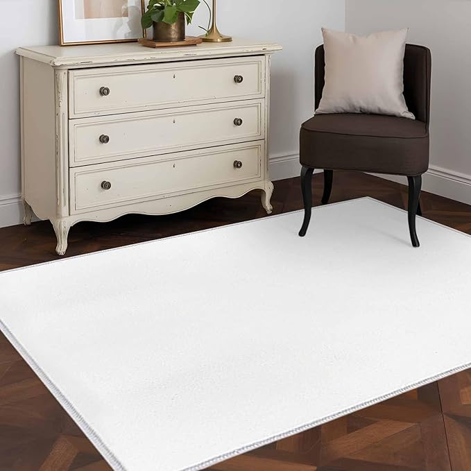 Area Rug 4x6ft, Pure White Washable Rugs for Living Room Bedroom, Minimalist Solid Color Soft Non-Slip Area Rugs Rectangle Floor Carpet for Dining Room