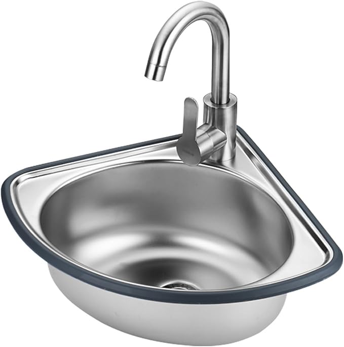 Commercial Restaurant Sink, Wall-Mounted Kitchen Stainless Steel Sink, with Drainer Unit and Tap, Triangle Bathroom Wash Basins, for Restaurant, Bar, Cafe, Salon & S,Single Cold Water Faucet