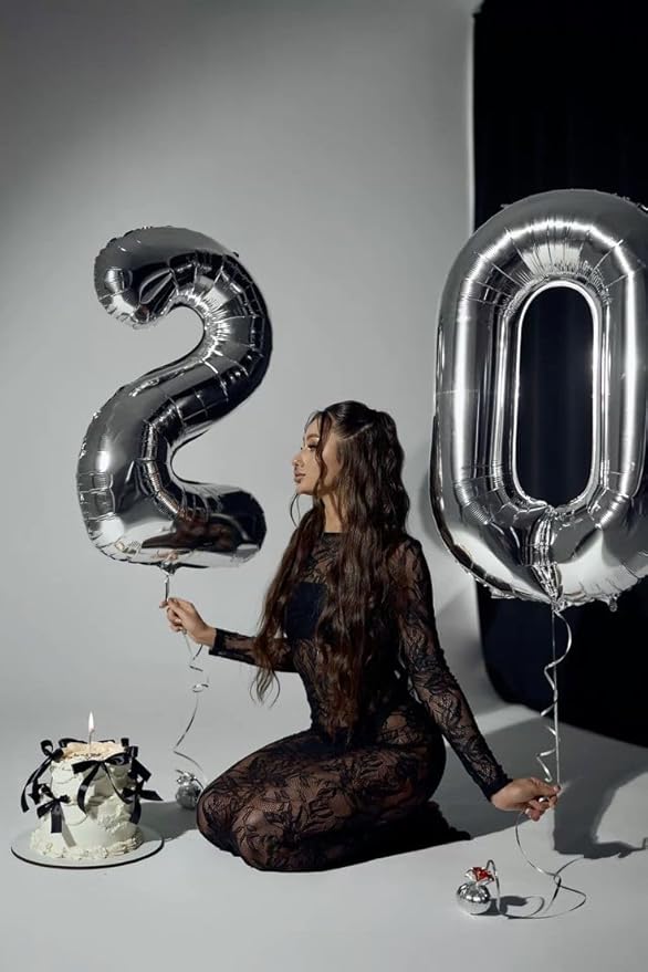 Number 20 Balloon Silver 40 Inch, Large Happy 20th Birthday Decorations for Women, Foil Balloon Number for Wedding Marriage Proposa Big Events Family Reunions Party Supplies