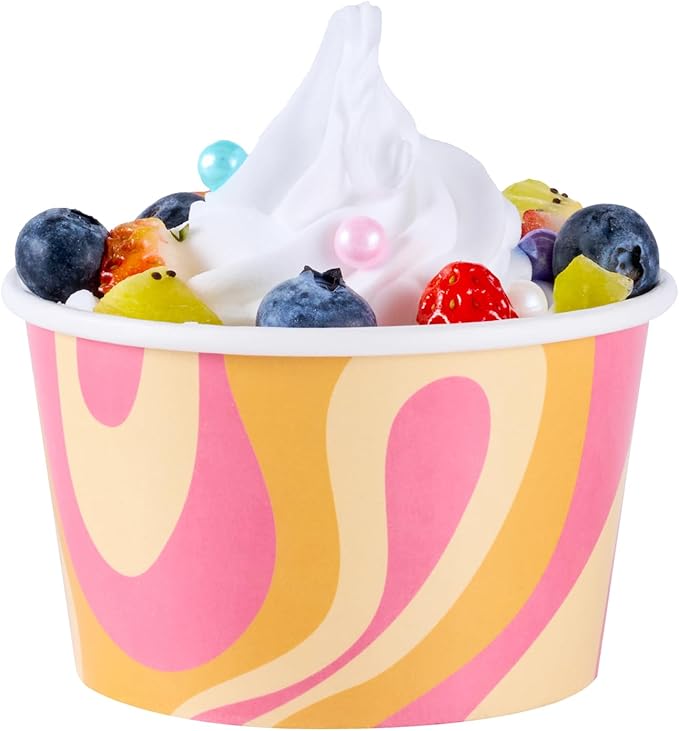Coppetta 8 Ounce Dessert Cups, 200 Greaseproof Ice Cream Cups - Lids Sold Separately, For Hot And Cold Foods, Tropical Twist Paper Yogurt Bowls, Disposable, Sturdy - Restaurantware