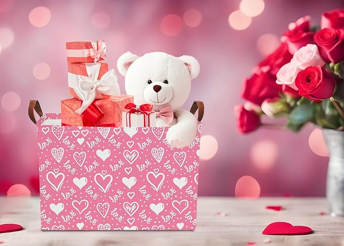NTAOHAMPER Mothers Day Gifts Love Heart Fabric Storage Basket Empty with Handles, Books Box, Baby Shower Baptism Lovely Storage24L(Lovely Heart)