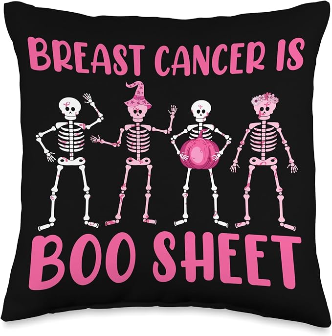 Breast Cancer is Boo Sheet Halloween Fight Breast Cancer Pink Ribbon Support Throw Pillow, 16x16, Multicolor