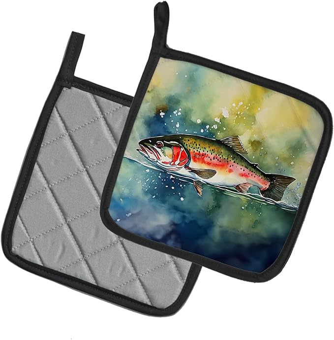 Caroline's Treasures Trout Pair of Pot Holders Kitchen Heat Resistant Pot Holders Sets Oven Hot Pads for Cooking Baking BBQ, 7 1/2 x 7 1/2