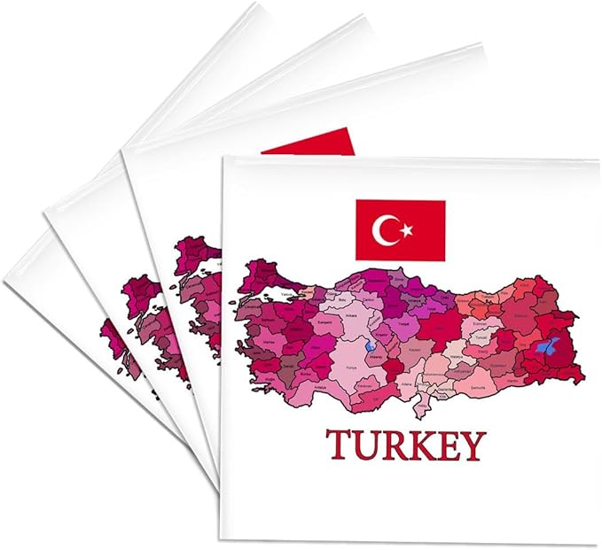 3dRose Map and Flag of Turkey with Provinces Labeled and Colored. Set of 4 Ceramic Tile Coasters