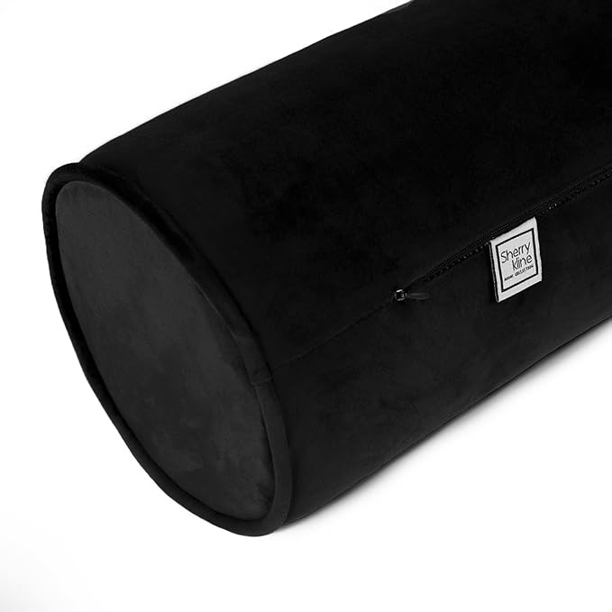 Sherry Kline Velvet Set of 2 Neck Bolster Pillow, Made with Plush Velvet, Cylinder Pillows, for Couch & Bed, Decorative Round Throw Pillow, Back & Neck Support (Set of 2, Black)