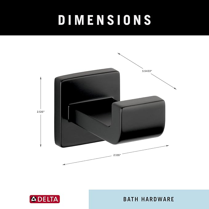 Delta Ara (1-Pack) Towel Hooks Matte Black Single Bathroom Hooks Wall Mounted for Robes & Towels Hand Towel Hook Holder Kitchen, Bathroom Accessories 77535-BL
