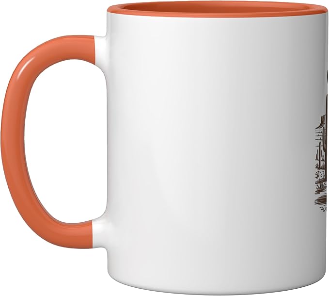 Retro Cowboy Cat UFO Desert Western Feline Art Ceramic Mug, Orange/White