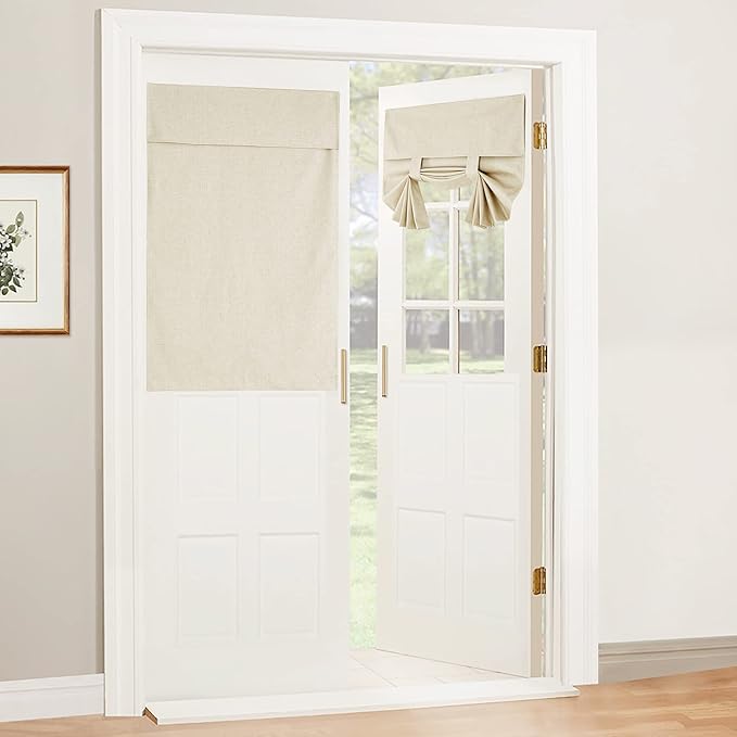 RYB HOME 100% Blackout Curtains for Small Window, Linen Textured Blend Insulating Privacy French Door Curtains Tie Up Shades for Kitchen Storage Cabinet Basement, W 30 x L 40, Beige, 1 Panel
