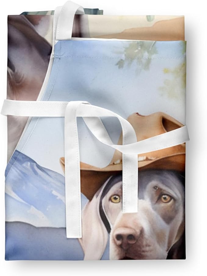 Caroline's Treasures Weimaraner Cowboy Welcome Apron Cooking Kitchen Server Baking Crafts Gardening for Adult Women Men, Unisex, Large, Multicolor