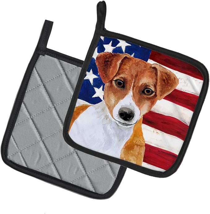 Caroline's Treasures BB9689PTHD Jack Russell Terrier Patriotic Pair of Pot Holders Kitchen Heat Resistant Pot Holders Sets Oven Hot Pads for Cooking Baking BBQ, 7 1/2 x 7 1/2