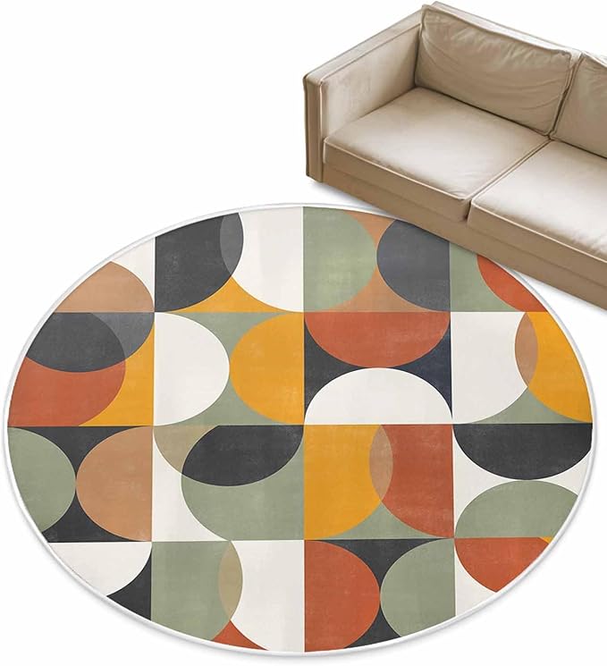 Round Area Rug,Mid Century Color Block Abstract Geometric Circle Living Room Rug Non-Slip Rugs Indoor Carpet,Colorful Nordic Style Soft Comfort Rugs for Bedroom KidsRoom Nursery
