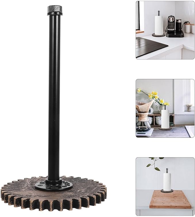 COHEALI Rustic Industrial Iron Paper Towel Holder Countertop Napkin Roll Holder Black Metal Kitchen Bathroom Storage Rack