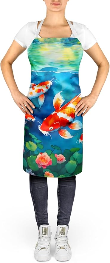 Caroline's Treasures Koi Fish Apron Cooking Kitchen Server Baking Crafts Gardening for Adult Women Men, Unisex, Large, Multicolor