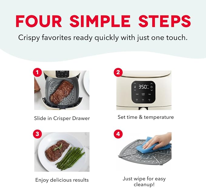 Dash Tasti-Crisp™ Digital Air Fryer – 2.6 Quart Small Compact Mini Air Fryer for French Fries, Nuggets & More, 1-2 People, Auto Shut Off, Adjustable Temp, Dishwasher Safe Parts - Cream