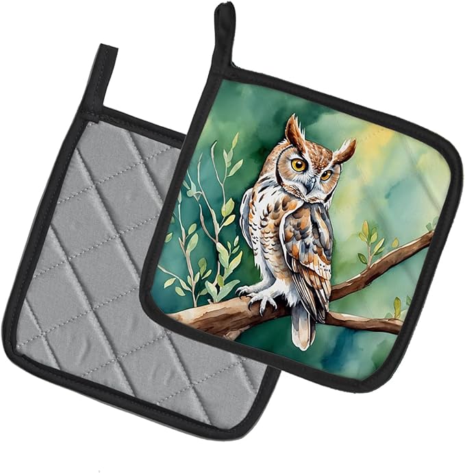 Caroline's Treasures Western Screech Owl Pair of Pot Holders Kitchen Heat Resistant Pot Holders Sets Oven Hot Pads for Cooking Baking BBQ, 7 1/2 x 7 1/2