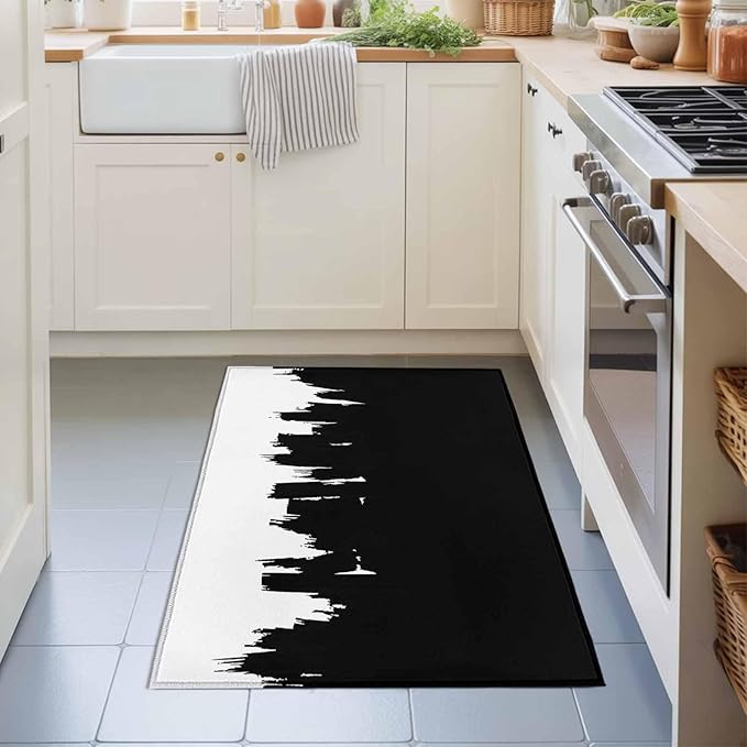 Area Rug 2x3ft, Abstract Black Graffiti Texture Washable Rugs for Living Room Bedroom, Modern Minimalist Art Soft Non-Slip Area Rugs Rectangle Floor Carpet for Dining Room