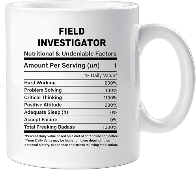 Funny Gift for Field Investigator, Field Investigator Nutrition Mug, Best Field Investigator Gift Ideas, Graduation, Funny Field Investigator Birthday Mug