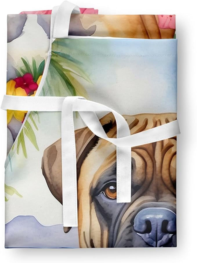 Caroline's Treasures Bullmastiff Luau Apron Cooking Kitchen Server Baking Crafts Gardening for Adult Women Men, Unisex, Large, Multicolor