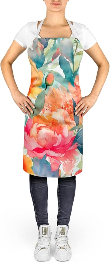Caroline's Treasures Peonies in Watercolor Apron Cooking Kitchen Server Baking Crafts Gardening for Adult Women Men, Unisex, Large, Multicolor