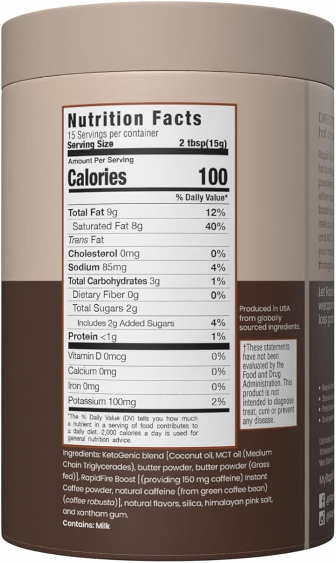 Rapid Fire Hazelnut Instant Coffee with MCT Oil & Grass-Fed Butter – Energy, Focus & Metabolism Support – Low Sugar Functional Coffee Mix – Keto & Low-Carb Friendly – 15 Servings