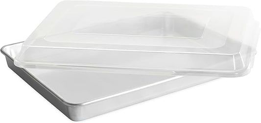 Nordic Ware Extra Large High-Sided Baking Pan, 21.1 x 15 x 2 inches, XL Big baking pan Natural Uncoated Aluminum, Reinforced Steel Rim Prevents Warping, Big Batch with Lid