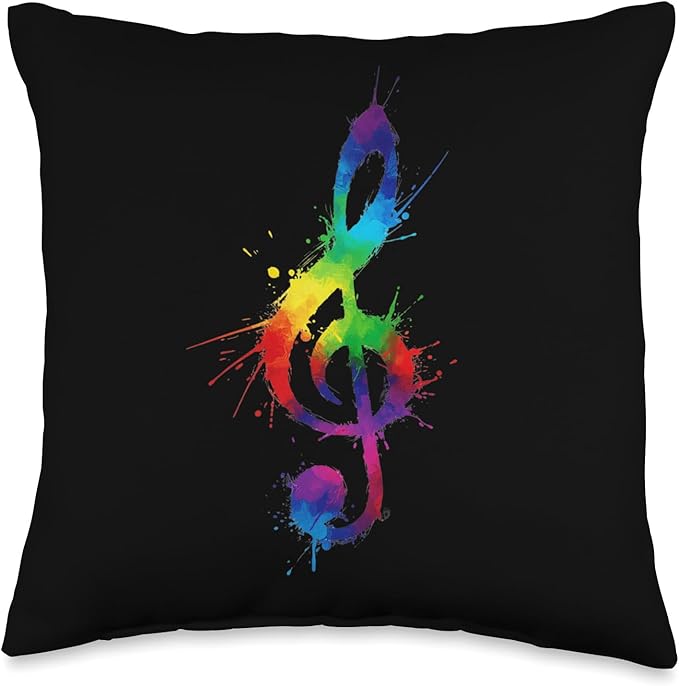 Rainbow Sheet Music Lover Colourful Treble Clef Throw Pillow