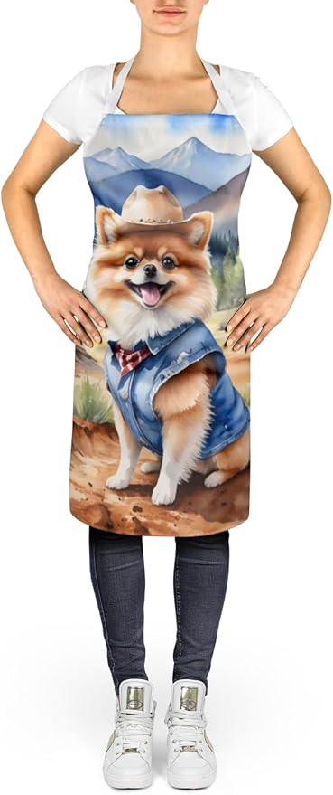 Caroline's Treasures Pomeranian Cowboy Welcome Apron Cooking Kitchen Server Baking Crafts Gardening for Adult Women Men, Unisex, Large, Multicolor