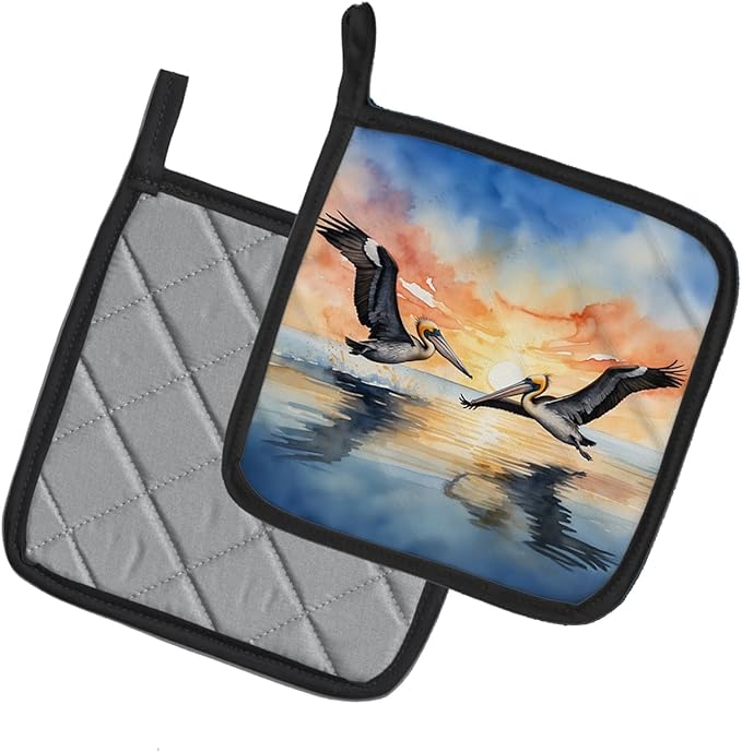 Caroline's Treasures Pelicans Flying Pair of Pot Holders Kitchen Heat Resistant Pot Holders Sets Oven Hot Pads for Cooking Baking BBQ, 7 1/2 x 7 1/2