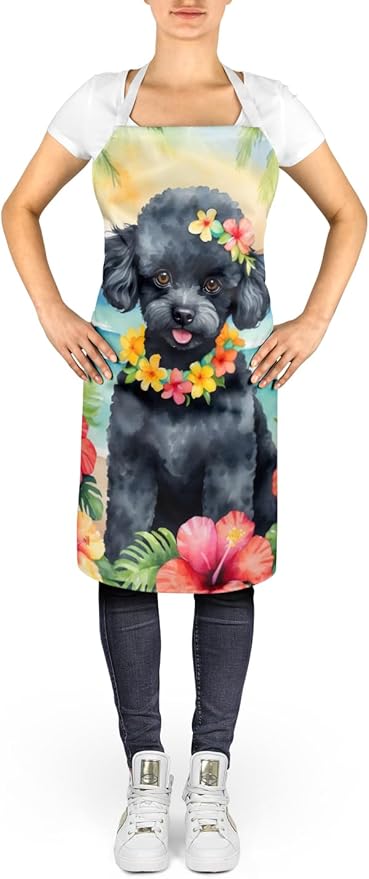 Caroline's Treasures Black Poodle Luau Apron Cooking Kitchen Server Baking Crafts Gardening for Adult Women Men, Unisex, Large, Multicolor