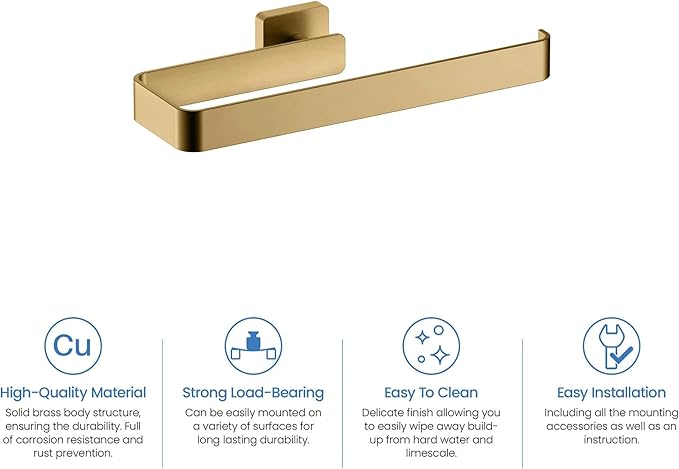 KIBI Blaze 10-Inch Bathroom Towel Bar – Solid Brass, Wall Mounted Hand Towel Holder, Sleek Modern Design, Rust-Resistant, Perfect for Bathroom, Vanity & Kitchen Sink Area (Brushed Brass) (KBA16)