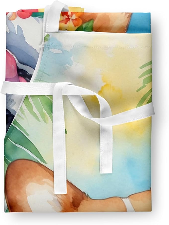 Caroline's Treasures Corgi Luau Apron Cooking Kitchen Server Baking Crafts Gardening for Adult Women Men, Unisex, Large, Multicolor