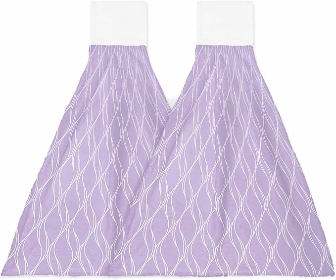 Alandar Home Kitchen Tie Towel Set of 2, Purple Stripes Waves Absorbent Soft Hand Towels for Bathroom Hanging Towels, Abstract Minimalist Art Fast Drying Cleaning Cloth with Loop